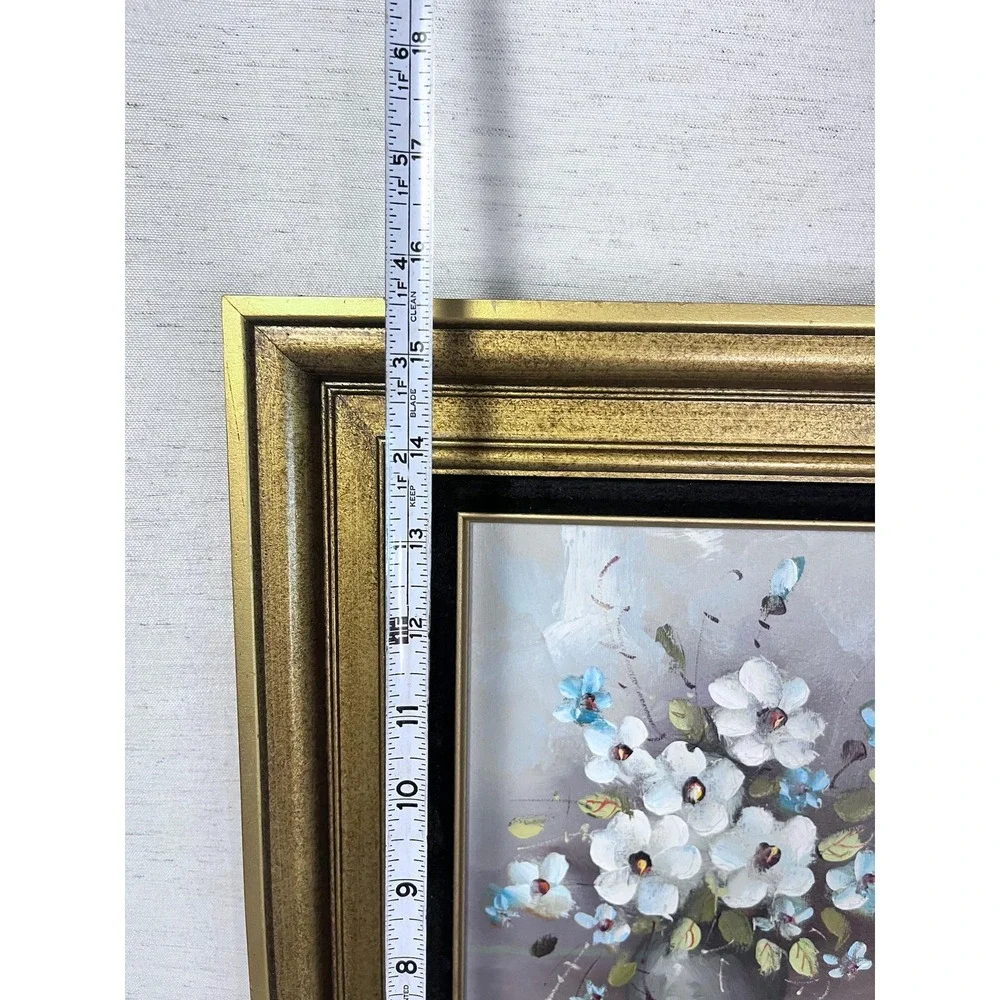 Vintage Floral Oil Painting | Gold Framed Wall Art, Mid-Century Moody Still Life